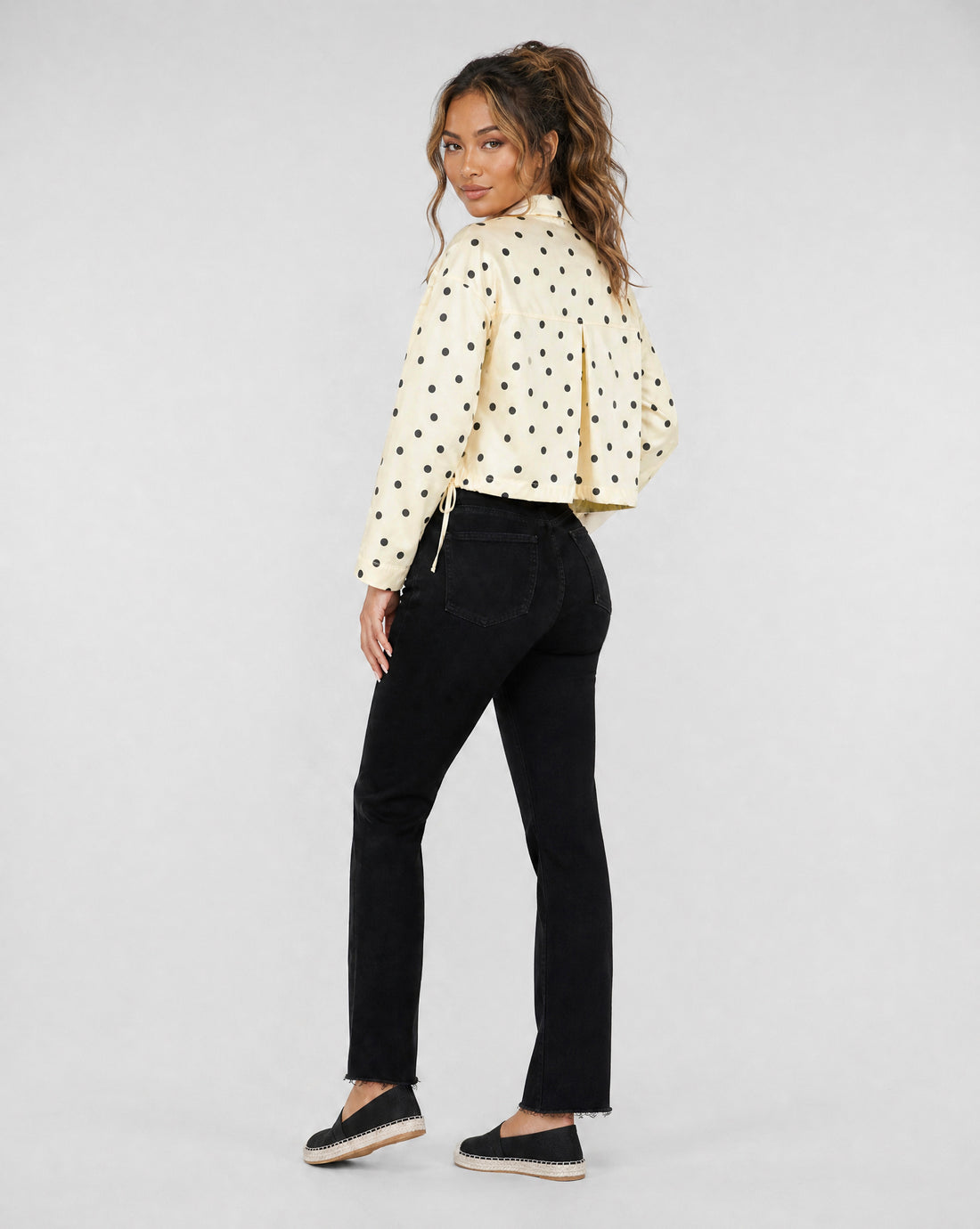Butter Yellow Polkadot Blousejasje met Trekkoord