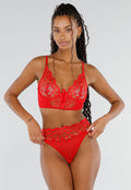 Rode Lingerie Set met Hartjes Mesh en Hoge Taille Slip