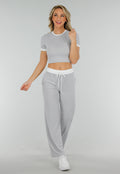 Grijze Two Piece Set met Lange Broek en Korte Top met Colorblockingdetails