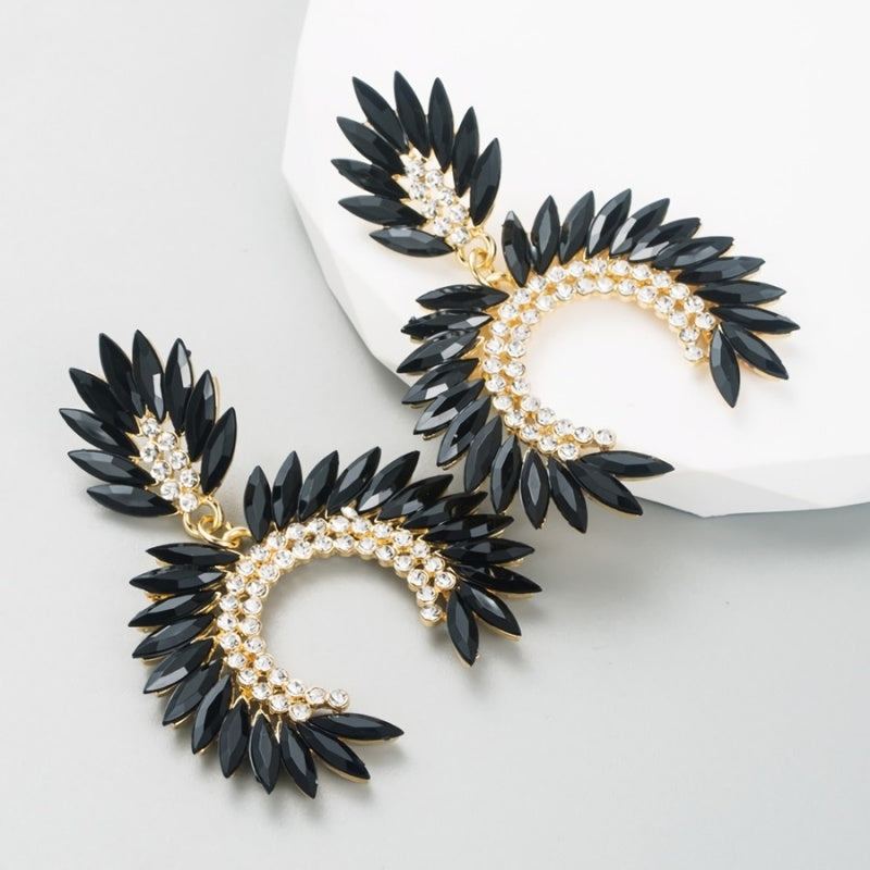 Grote Strass Statement Oorbellen Zwart