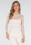 Beige Mesh Top met Lange Mouwen en Pads