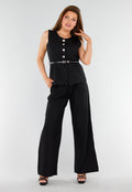 Zwarte 2-Piece Set met Mouwloze Top en Rechte Wijde Broek