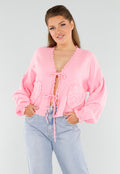 Roze Blouse met Hartzakken en Knooplint Detail