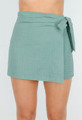 Groene Skort met Overslag en Strikdetail in Linnenlook Stof