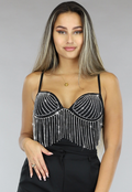 Zwarte Strass Top met Cups en Verstelbare Bandjes