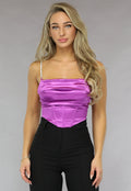 Paarse Satijnen Gedrapeerde Top met Korset Look