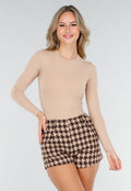 Beige Body met Lange Mouwen en Stretch