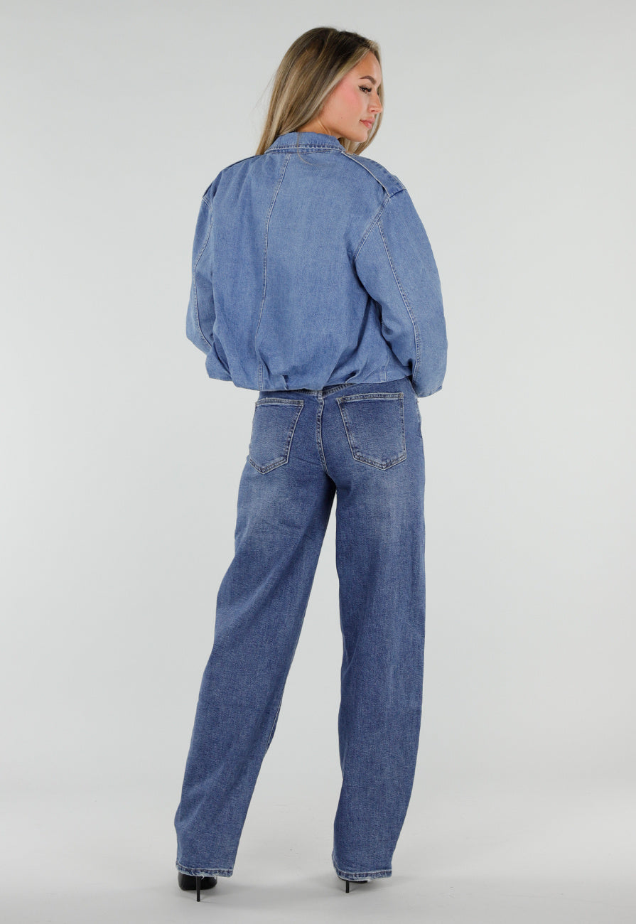 NEW050826 Lichtblauw Denim Jasje met Ritssluiting