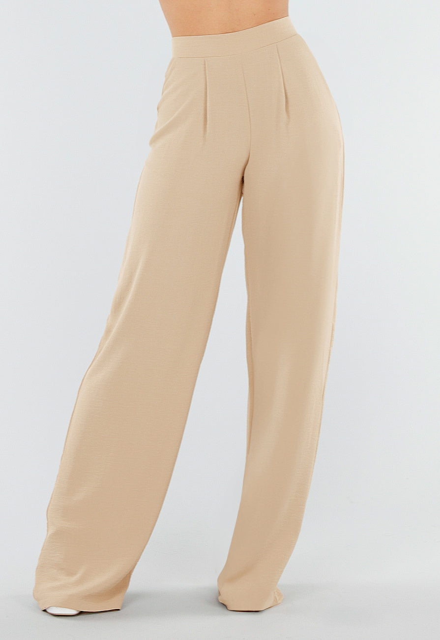 High Waist Beige Linnen Look Tall Broek met Tailleband