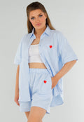 Lichtblauwe Katoenen Set met Blouse en Short met Zakken