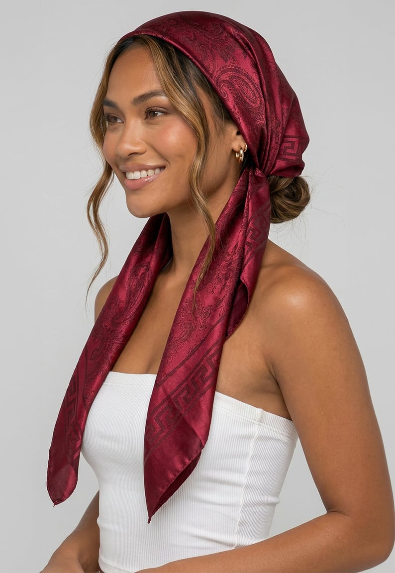 NEW080726 Bordeaux Bandana met Jacquardprint en Glanzende Afwerking