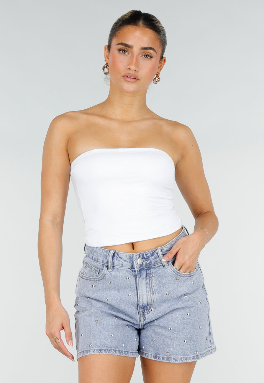 Witte Bandeau Top met Pads en Aansluitende Pasvorm