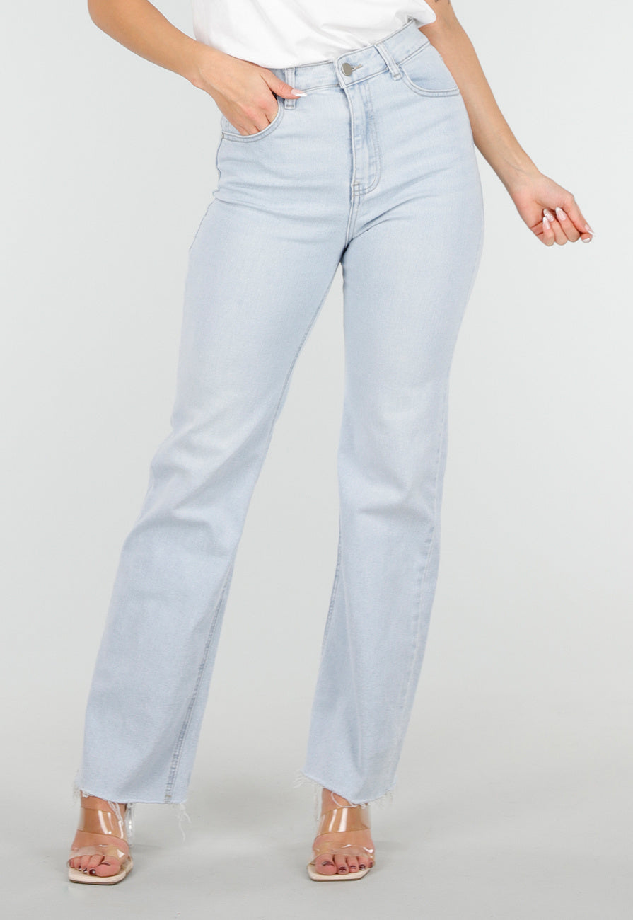 Lichtblauwe Straight Leg Jeans met High Waist