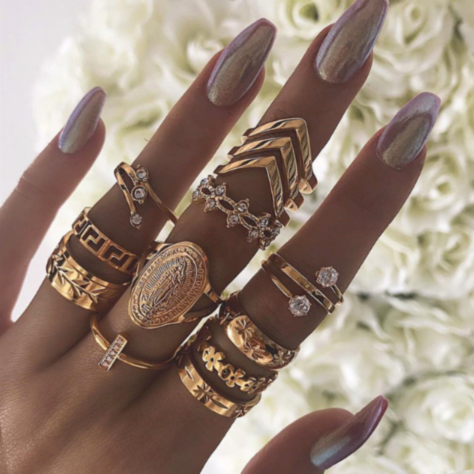 Gouden Vintage Dertiendelige Ringen Set