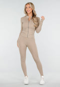 Beige Sportset met Strakke Fit en Ritssluiting Top