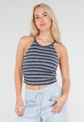 Blauwe Gestreepte Cropped Halter Top met Pads en Stretch