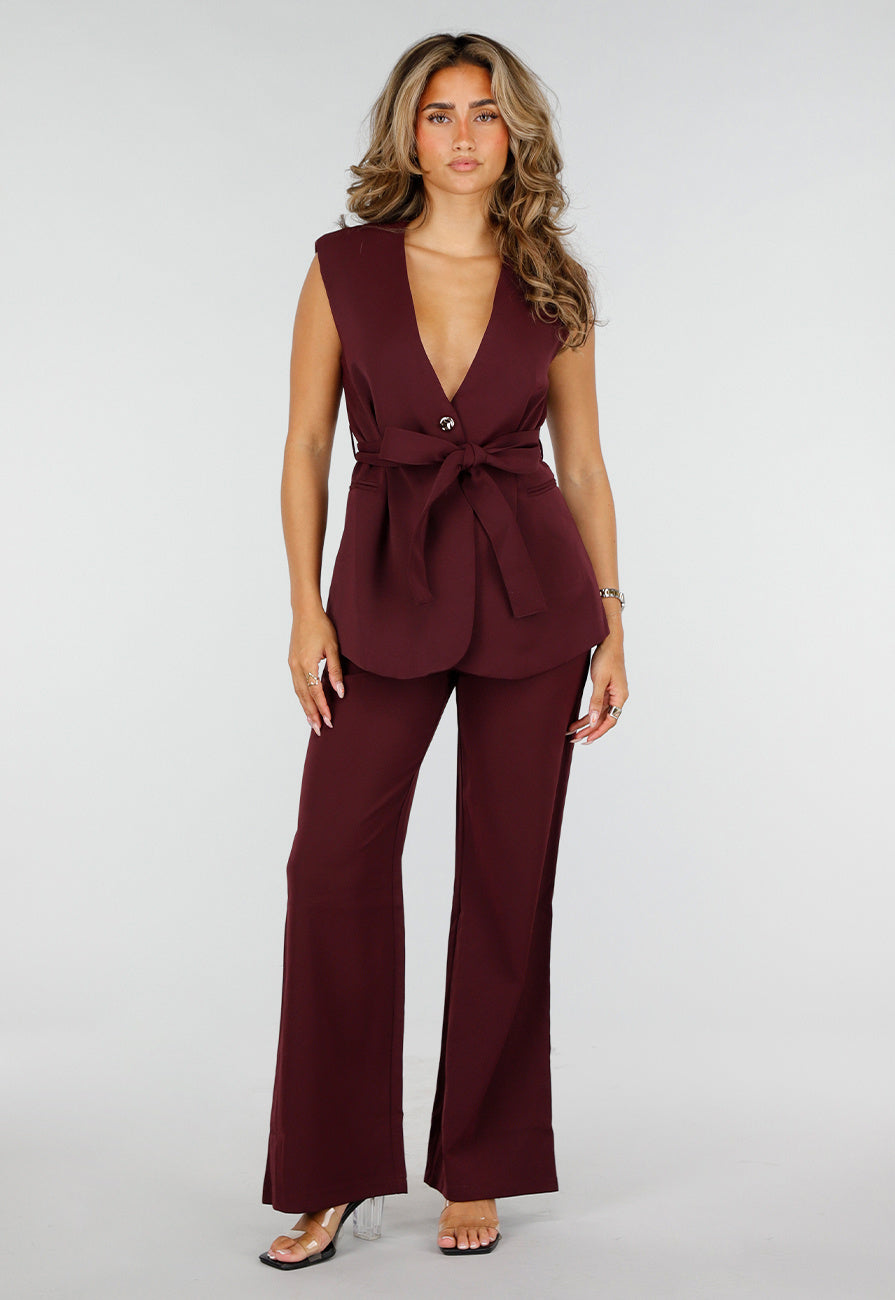 NEW150726 Bordeaux Wide Leg Broek met High Waist