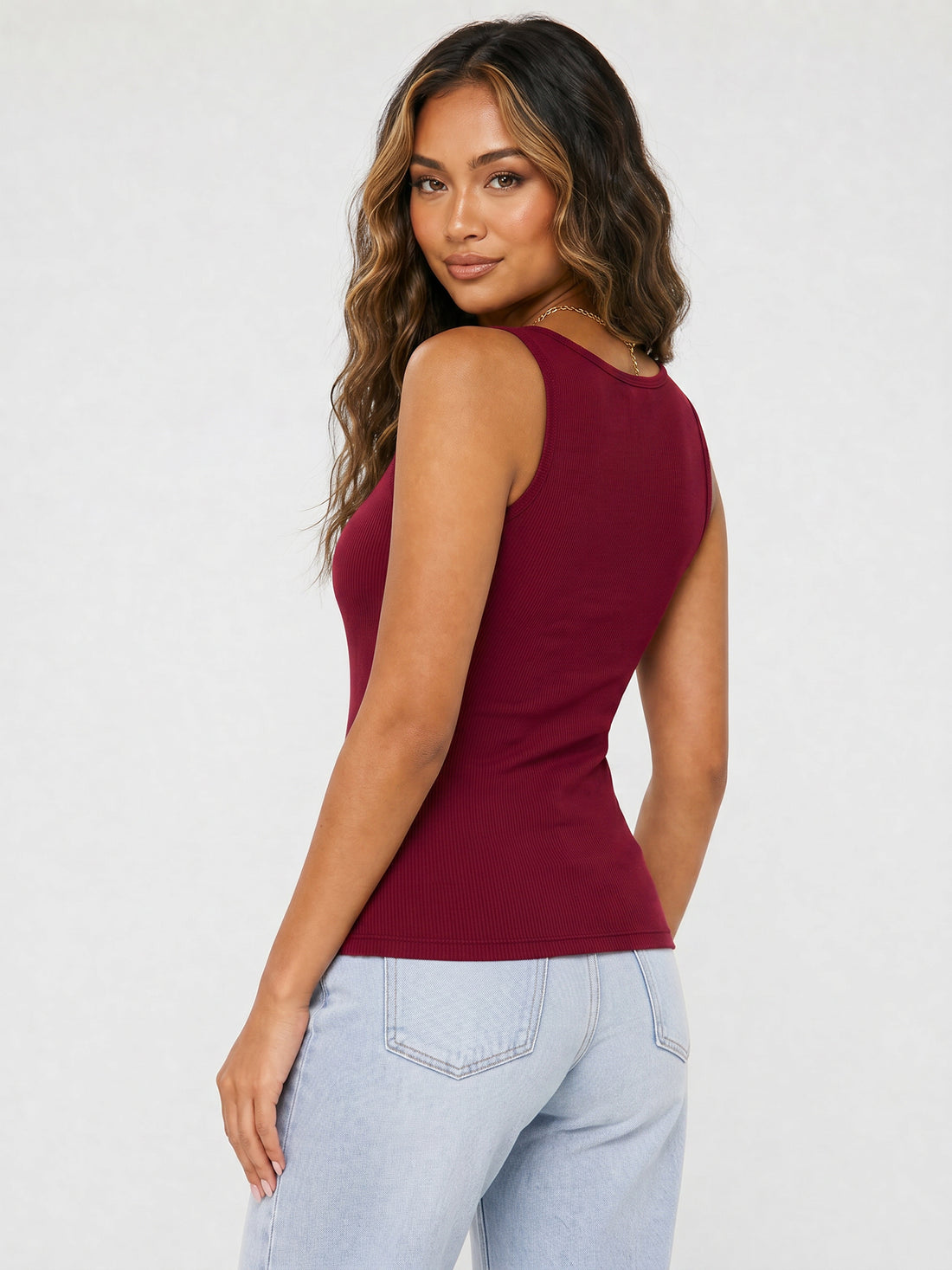 Bordeaux Rood Rib Hemdje met Stretch en Brede Bandjes