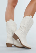 Beige Cowboylaarzen met Sierstiksels en Rits