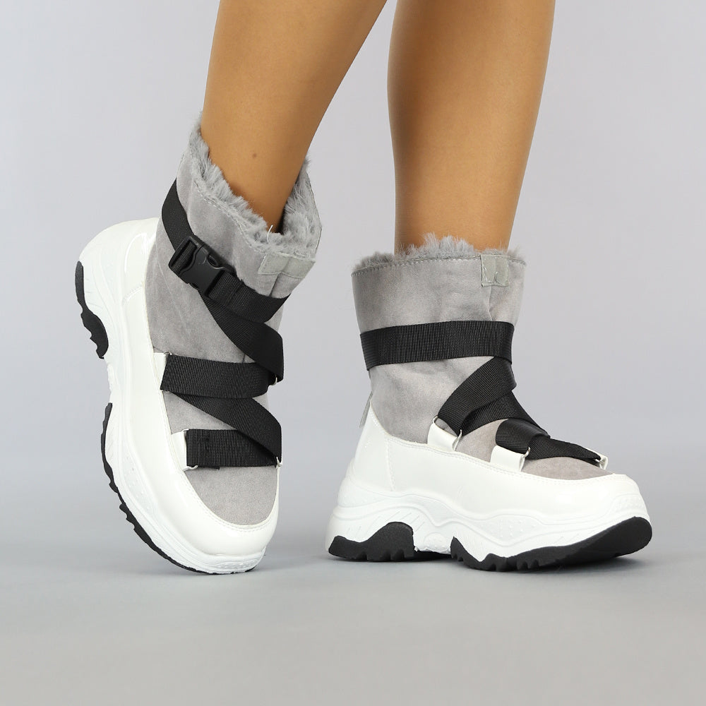 Wit/Grijze Instap Snowboots met Grove Zool