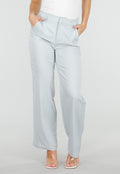 Lichtblauwe Wide Leg Pantalon met Steekzakken en Paspelzakken