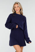 Donkerblauwe Gebreide 2-Piece Set met Trui en Rok