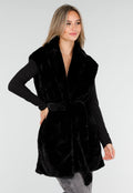 Zwarte Faux Fur Bodywarmer met Ceintuur en Kraag