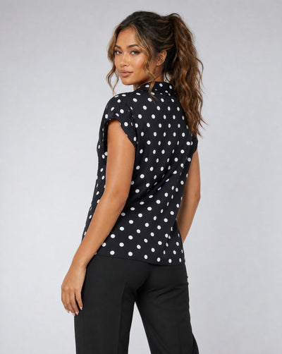 Zwarte Polkadot Blazer Top met Schoudervulling