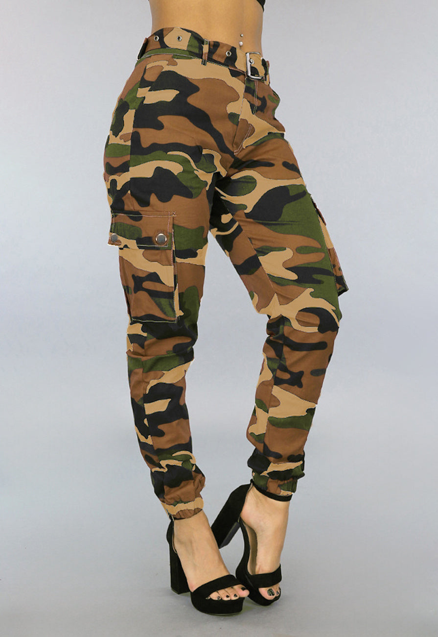 Bruine Cargo Broek met Camouflage Print