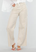 NEW010726 Beige Gestreepte Wide Leg Broek met Lichte Stretch