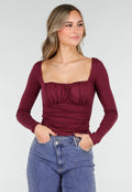Burgundy Push-Up Longsleeve Top met Gerimpelde Bustier