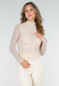 Beige See Through Kanten Top met Gedrappeerd Effect