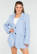 Oversized Lichtblauwe Blazer met Sierzakken en Zwarte Knopen