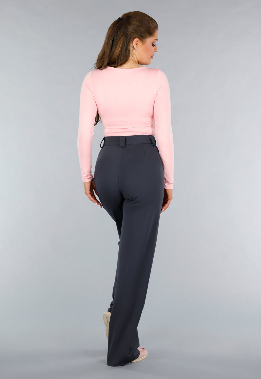 Longsleeve Lichtroze Stretchstof Shirt met Vierkante Hals