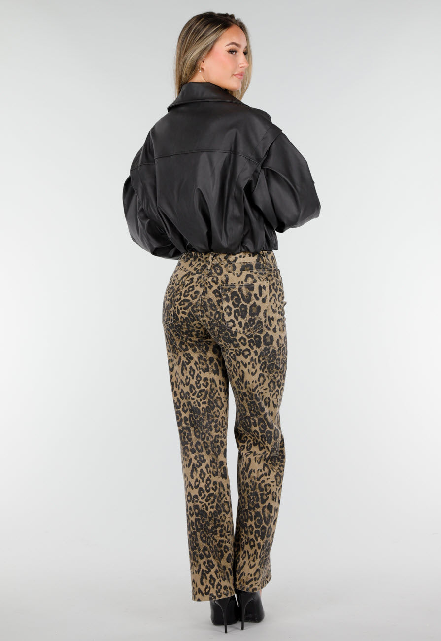 Zwarte Faux Leer Cropped Jas met Oversized Mouwen