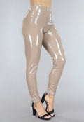 Taupe PVC Legging met Stiksels