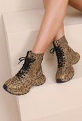NEW290726 Luipaard Sneakers met Hoge Schacht, Veters en Rits