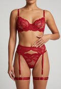 NEW120826 Rode Kanten Lingerie Set met Jarretelgordel En Beugel BH