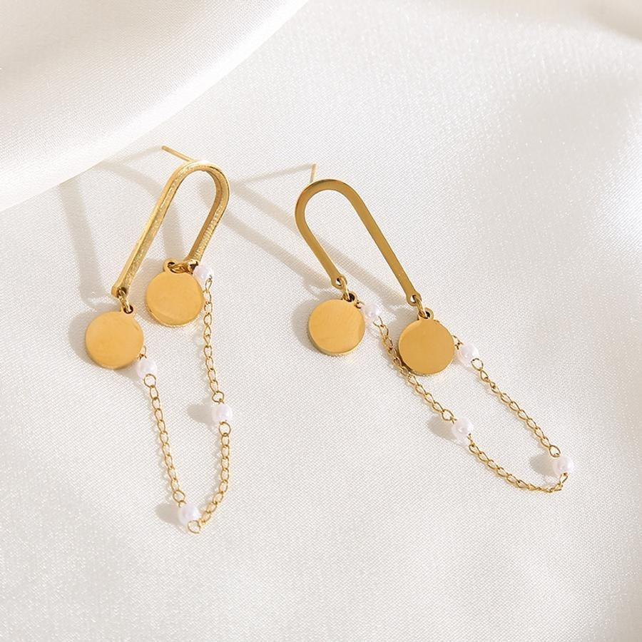 Gouden Parel Oorhangers met Kettinkje