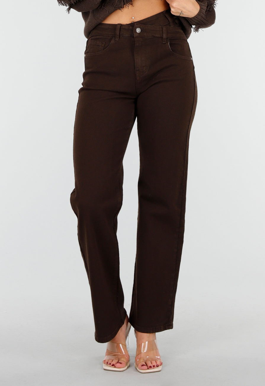 Bruine Stretch Jeans met Rechte Pijpen