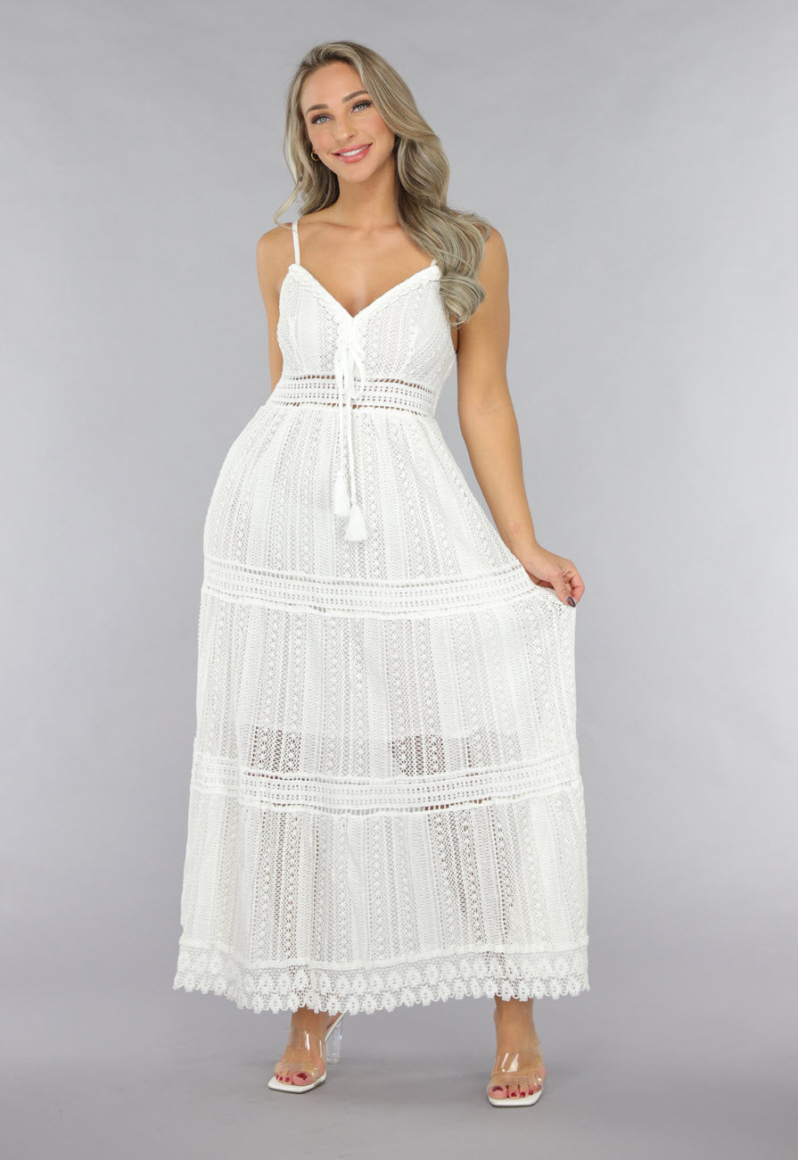 Witte Gehaakte Jurk in Boho Stijl