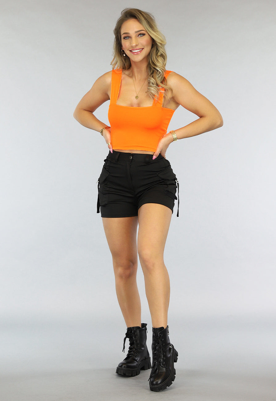 Oranje Crop Top met Vierkante Hals