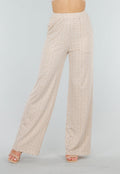 Beige Stretch Barokprint Broek met High Waist Fit
