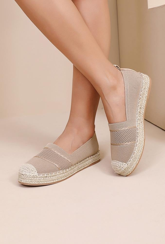 Beige Gehaakte Espadrilles Instappers met Gevlochten Zool
