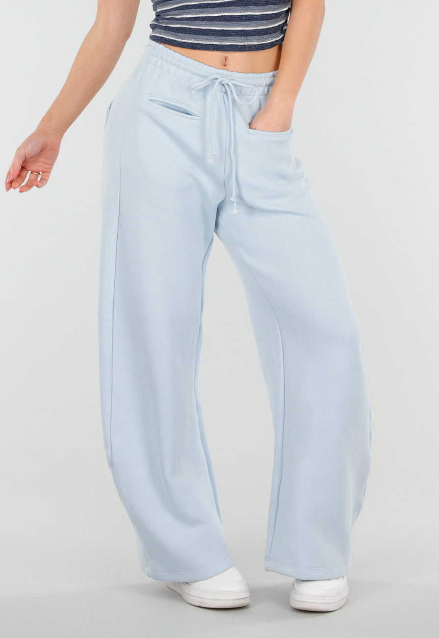 Lichtblauwe Barrel Fleece Joggingbroek met Trekkoord en Stretch