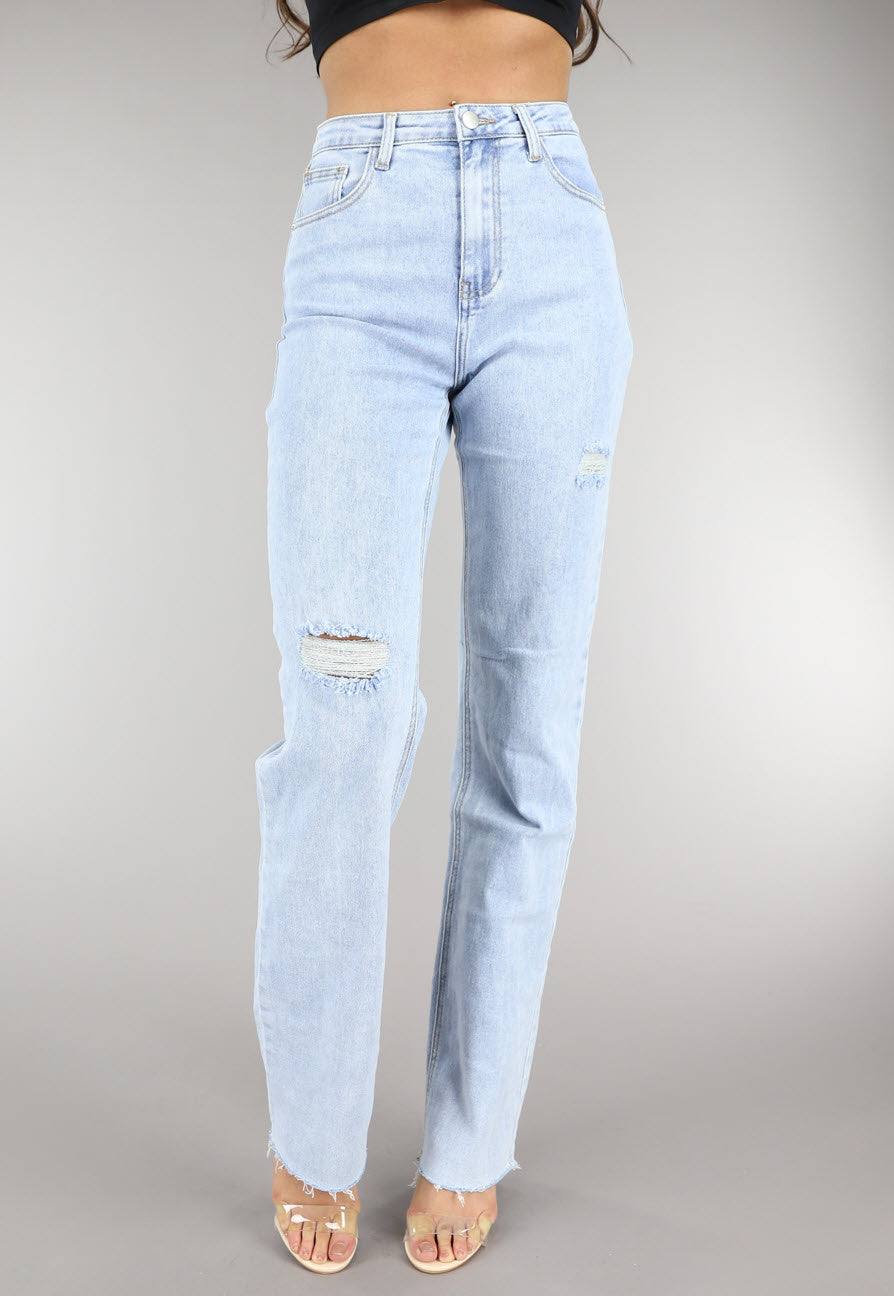 Lichtblauwe Tall Ripped High Waist Jeans