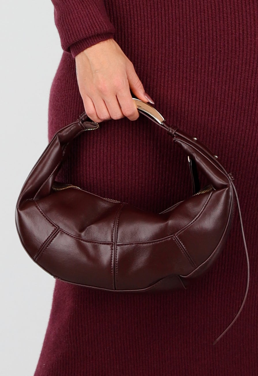 Lederlook Handtas met Gebogen Silhouet en Metalen Handvat