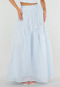 NEW150726 Lichtblauwe Maxi Rok met Strikceintuur en Volant