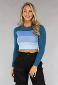 Gestreepte Ribstof Crop Top Blauw
