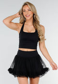 Zwarte Stretch Tanktop met Vierkante Hals en Uitneembare Pads